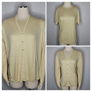 Evelyn & Arthur Womens 100% Silk Knit Twin Set Cardigan & Top Butter Yellow XL L